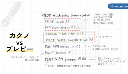 カクノ VS プレピー vs シャーペン　書き心地と細さを比較してみた